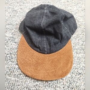 Anthropologie Black Denim & Pig Suede Cap